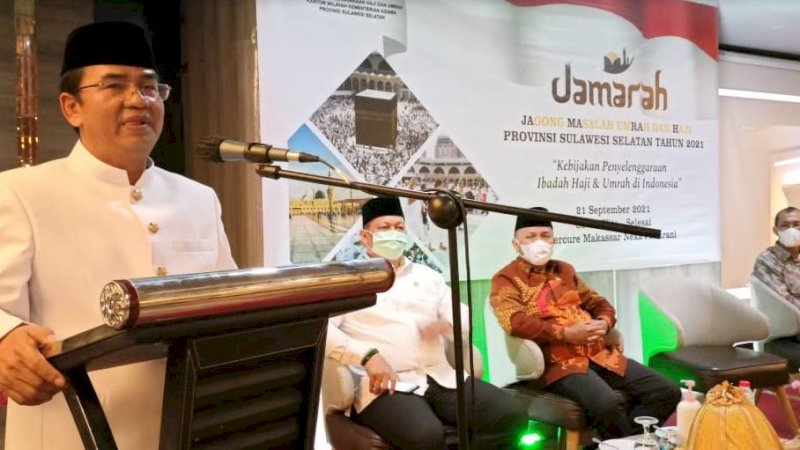Kantor Wilayah Kementerian Agama (Kanwil Kemenag) Sulsel menggelar kegiatan Jagong Masalah Umrah dan Haji (Jamarah) di Hotel Mercure Nexa, Jalan A.P. Pettarani, Kota Makassar, Selasa (21/9/2021).