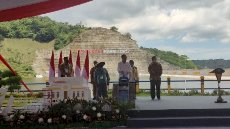 Bendungan Karalloe yang berada di perbatasan Kabupaten Gowa dan Kabupaten Jeneponto, Sulawesi Selatan (Sulsel), diresmikan Presiden Joko Widodo (Jokowi), Selasa (23/11/2021).