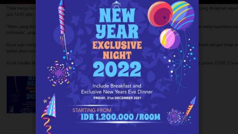 Promo Tahun Baru di Hotel Santika: Ada Menu Nusantara, Late Check Out hingga Pukul 14.00