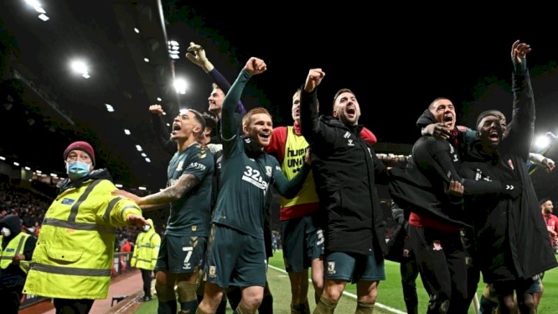 Pemain Middlesbrough Rayakan kemenangan atas Manchester United (Foto The Sun) 