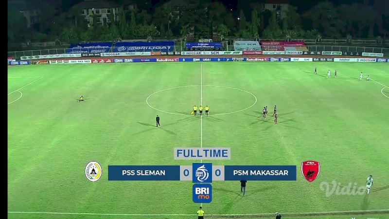 PSM Makassar bermain imbang tanpa gol melawan PSS Sleman di Stadion I Gusti Ngurah Rai, Denpasar, Bali, Selasa (1/3/2022). ( Foto tangkapan layar video) 
