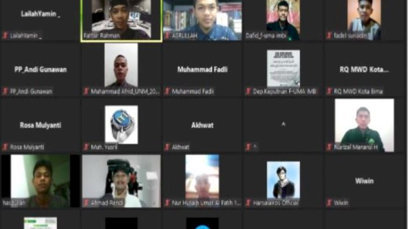 Forum Ukhuwah Mahasiswa Muslim Bima-Dompu (F-UMA IMBI) melaksanakan Kajian Spesial tentang Kepemudaan, Ahad (6/3/2022) malam via Zoom Meeting. 