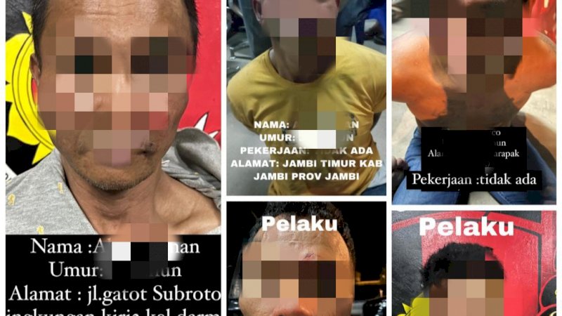 Kelima terduga pelaku perampokan gudang di Makassar (Foto: Jatanras )