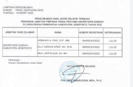 Pansel Umumkan 3 Besar Calon Sekda Jeneponto 