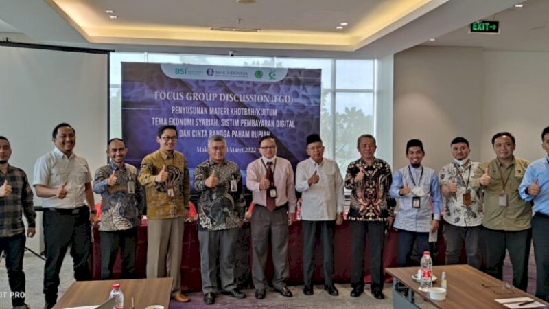  Focus Group Discussion (FGD) yang diselenggarakan Bank Syariah Indonesia (BSI) dan Bank Indonesia (BI) bekerjasama dengan MUI Sulsel dan IMMIM yang berlangsung di Novotel Makassar, Rabu (23/3/2022). ( Foto MUI Sulsel)
