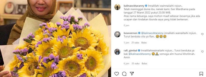 Ibunda Kalina Oktarani Meninggal Dunia