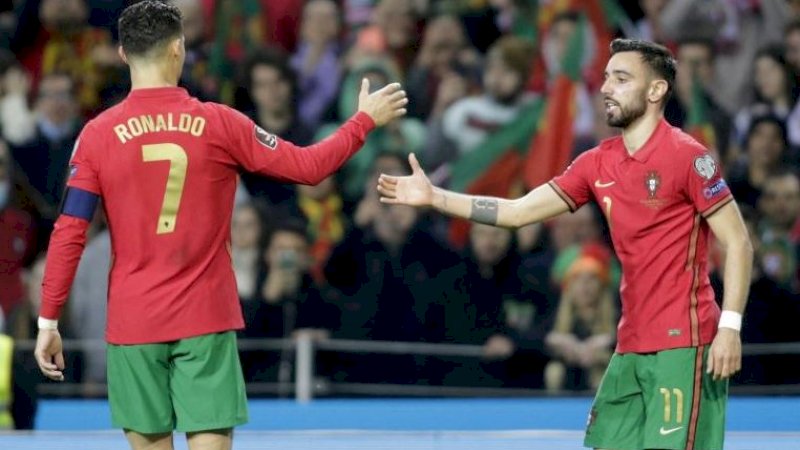 Portugal lolos ke Piala Dunia 2022 usai mengalahkan Makedonia Utara 2-0. (Foto: Reuters/Miguel Vidal)