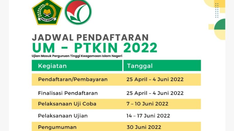 Pendaftaran UM-PTKIN 2022 Dibuka, Berikut Link dan Cara Daftarnya