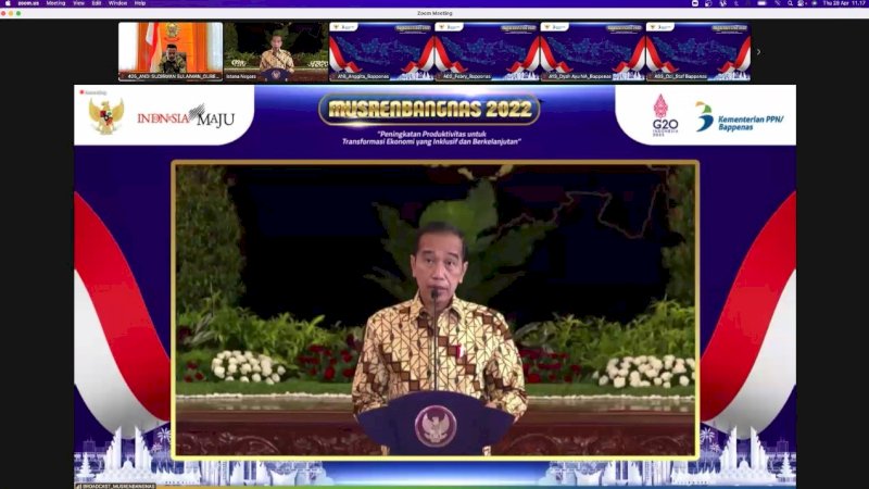 Acara Musrenbang Nasional 2022 dalam rangka penyusunan Rencana Kerja Pemerintah (RKP) 2023 secara virtual, Kamis 28 April 2022.