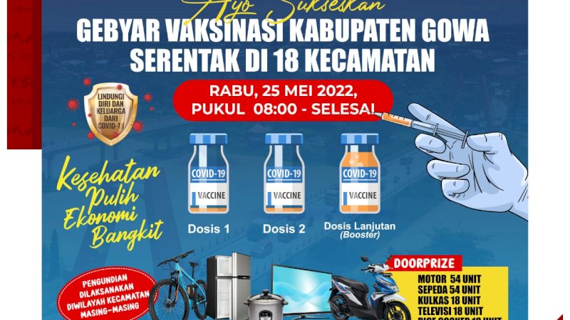 Gebyar Vaksin Covid-19, Pemkab Gowa Siapkan Doorprize Puluhan Sepeda Motor