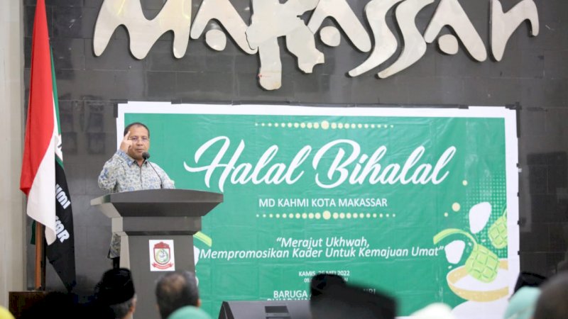 Moh Ramdhan "Danny" Pomanto di acara halal bi halal KAHMI Makassar yang di adakan di Baruga Anging Mammiri Rumah Jabatan Wali Kota Makassar, Kamis (26/5/2022).
