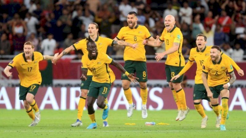 Australia memastikan diri lolos ke Piala Dunia 2022. (Foto: Reuters/Mohammed Dabbous)