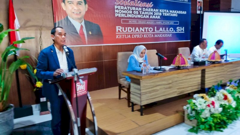 Sosialisasi Peraturan Daerah Kota Makassar Nomor 5 Tahun 2018 tentang Perlindungan Anak di Hotel Maleo Makassar, Jalan Pelita Raya, Rabu (29/6/2022).