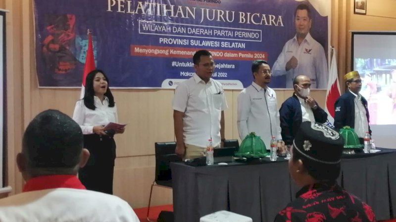 Partai Perindo Sulawesi Selatan menggelar Pelatihan Juru Bicara di Kota Makassar, di Whize Prime Hotel,  Rabu (20/7/2022).