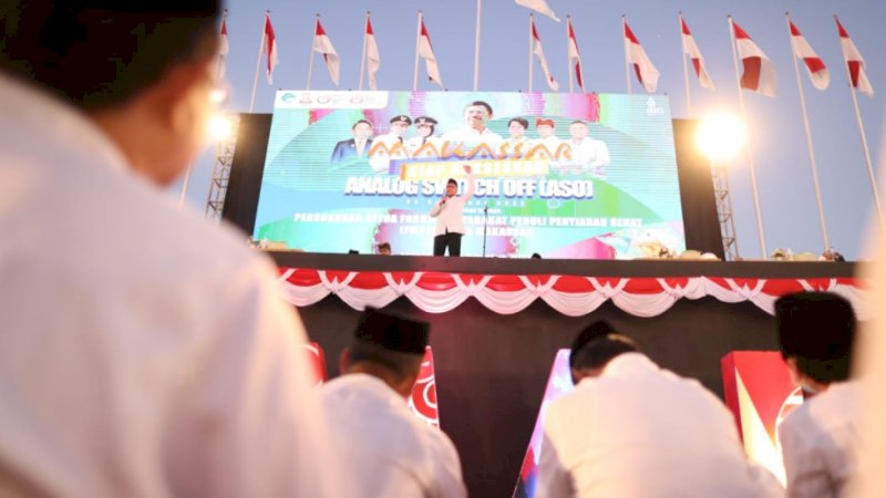 Sosialisasi terkait migrasi siaran televisi dari analog ke digital atau gerakan Analog Switch Off (ASO) di Anjungan City of Makassar, Selasa (23/8/2022).
