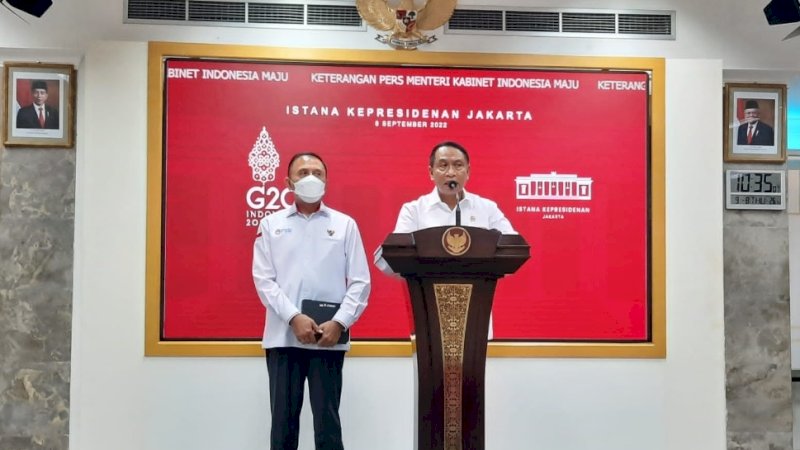 Menteri Pemuda dan Olahraga (Menpora) Zainudin Amali memberikan keterangan pers usai mengikuti Ratas dengan Presiden Jokowi di Istana Merdeka, Kamis (8/9/2022). (Foto: PSSI)