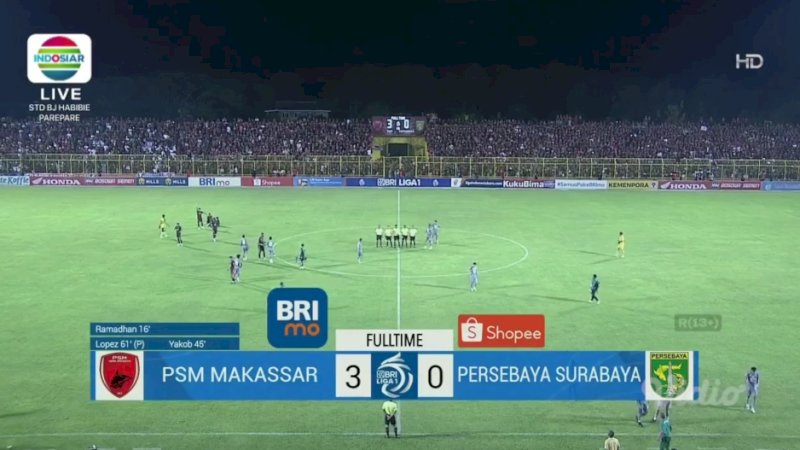 PSM Makassar vs Persebaya Surabaya (Foto: Tangkapan layar video)