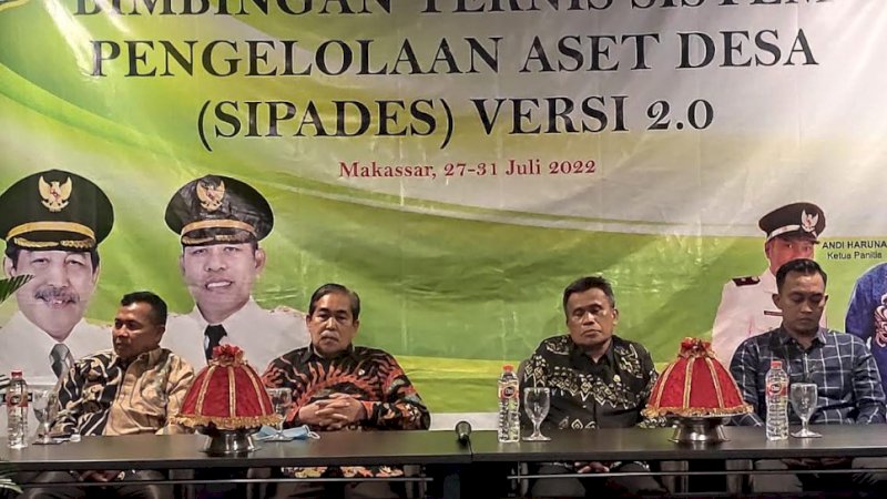 Pembukaan pelatihan Sistem Aset Desa Berbasis Aplikasi (Sipades) versi 2.0 di Teraskita Hotel Makassar, Jalan A.P. Pettarani, Kota Makassar, Rabu (27/7/2022).
