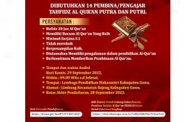 Pemkab Gowa Buka Lowongan Kerja Pengajar Tahfiz Alquran