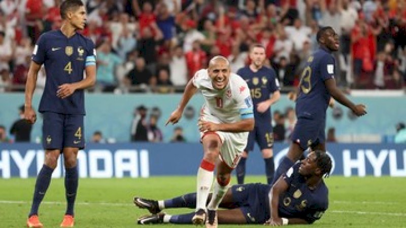 Tunisia berhasil mengalahkan Prancis 1-0 di Piala Dunia 2022. (REUTERS/CARL RECINE)