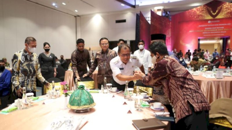 Wali Kota Makassar, Mohammad Ramdhan Pomanto (Danny), saat mengikuti pertemuan tahunan Bank Indonesia (BI) 2022 di Phinisi I Ballroom Hotel Claro, Jalan A.P. Pettarani, Makassar, Rabu (30/11/2022).