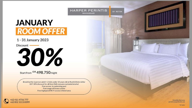 Hotel Harper Perintis Makassar Tawarkan Promo Kamar Mulai Rp400 Ribuan dan Diskon 30 Persen 