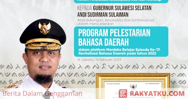 Gubernur Andi Sudirman Raih Penghargaan atas Pelestarian Bahasa Daerah