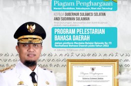Gubernur Andi Sudirman Raih Penghargaan atas Pelestarian Bahasa Daerah