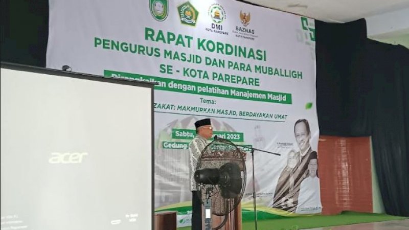 Wali Kota Parepare, Taufan Pawe, saat hadir pada rapat koordinasi (Rakor) pengurus masjid dan mubalig se-Kota Parepare yang berlangsung di Gedung Islamic Center Parepare, Sabtu (18/2/2023).
