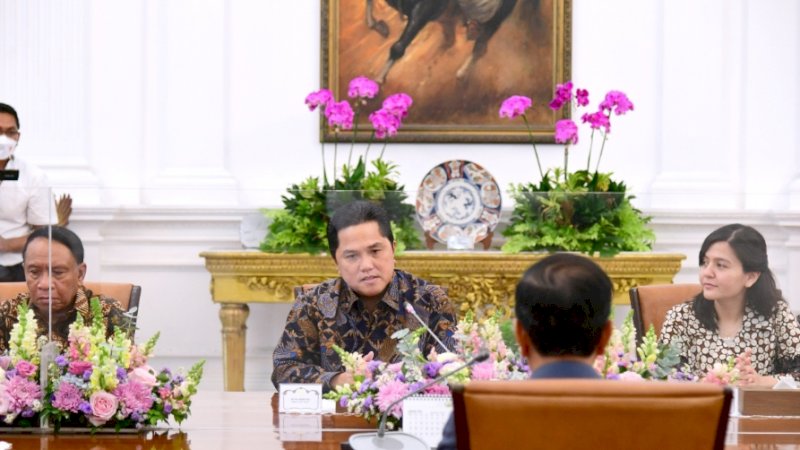 Ketua umum PSSI Erick Thohir temui Presiden Jokowi di Istana Merdeka, Jakarta, Senin (20/2/2023). (Foto: PSSI)