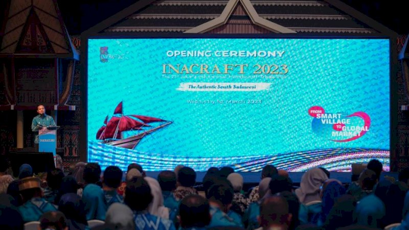 Gubernur Sulsel, Andi Sudirman Sulaiman, saat pembukaan International Handicraft Trade Fair (Inacraft) 2023 di Jakarta Convention Center (JCC), Rabu (1/3/2023). (Foto: Pemprov Sulsel)