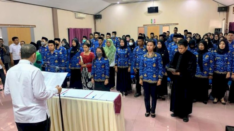 Kegiatan berlangsung di Aula Badan Kepegawaian dan Pengembangan Sumber Daya Manusia (BKPSDM) Wajo, Rabu (8/3/2023). 