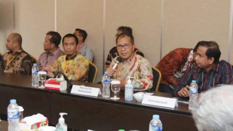 Wali Kota Makassar, Mohammad Ramdhan Pomanto (Danny), saat presentasi dan wawancara di Hotel Maia Jakarta, Jalan Kebon Kacang Raya, Jumat (17/3/2023).
