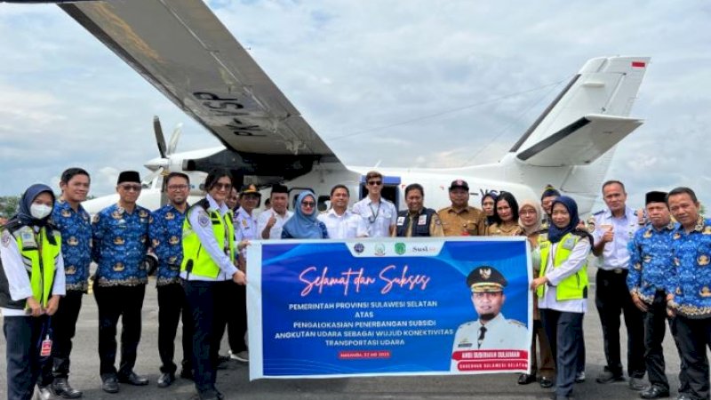 Penerbangan perdana program subsidi Kementerian Perhubungan (Kemenhub) RI dengan Pemerintah Provinsi Sulawesi Selatan (Pemprov Sulsel), Senin (22/5/2023).