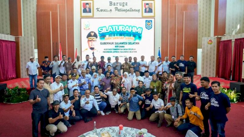 Silaturahmi Gubernur Sulsel, Andi Sudirman Sulaiman, bersama Apdesi Sulsel di Baruga Karaeng Pattingalloang, rumah jabatan Gubernur Sulsel, Ahad (28/5/2023).