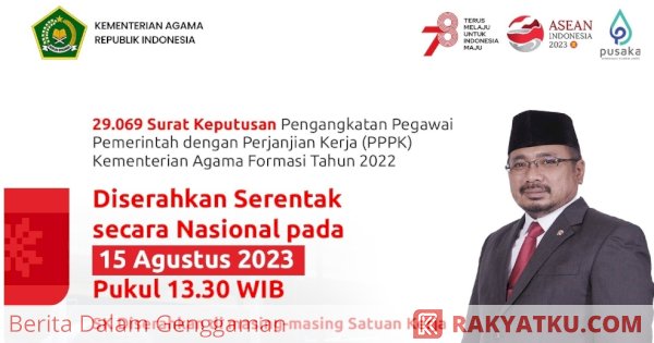 Kemenag Serahkan SK PPPK Serentak 15 Agustus 2023