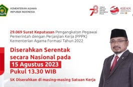 Kemenag Serahkan SK PPPK Serentak 15 Agustus 2023