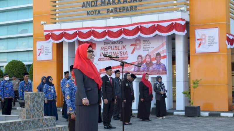 Upacara bendera hari ulang tahun (HUT) ke-78 kemerdekaan Republik Indonesia (RI) di halaman Rumah Sakit Umum Daerah (RSUD) Andi Makkasau, Kamis (17/8/2023).