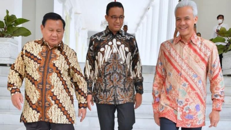 Ganjar Pranowo, Anies Baswedan dan Prabowo Subianto saat menghadiri undangan makan bersama Presiden Jokowi di Istana Negara (Foto: Instagram Anies Baswedan)