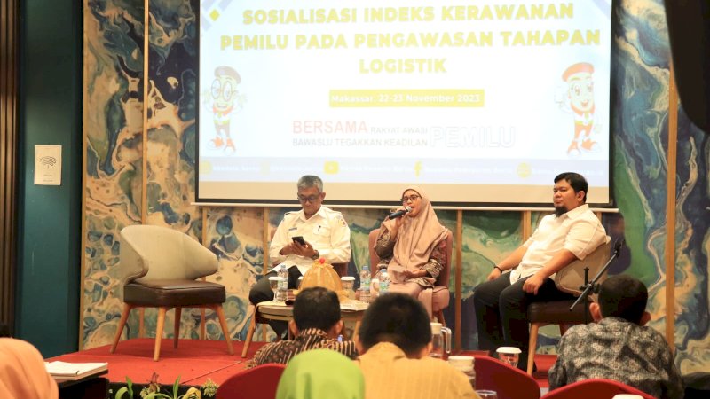 Badan Pengawas Pemilihan Umum (Bawaslu) Kabupaten Barru menggelar sosialisasi indeks kerawanan Pemilu 2024 pada tahapan pengawasan logistik di Hotel Mercure, Jalan A.P. Pettarani, Makassar.