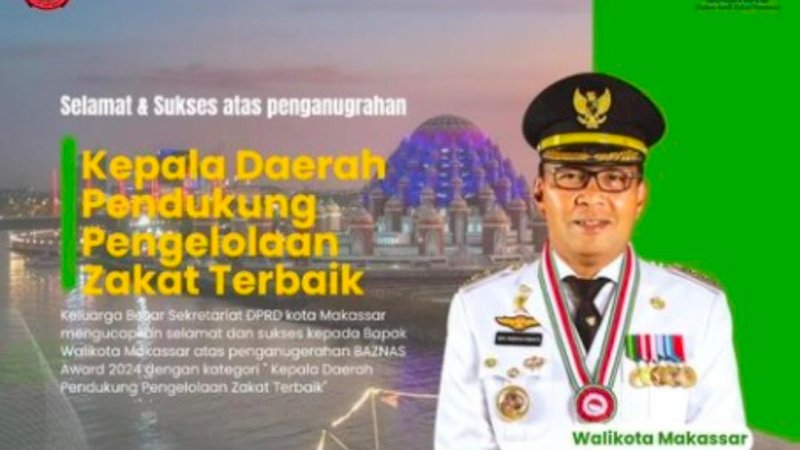 Sekretariat DPRD Makassar Ucapkan Selamat, Danny Raih Penghargaan Baznas Award 2024