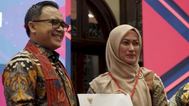 Bupati Luwu Utara, Indah Putri Indriani (kanan), saat mengikuti Rapat Koordinasi Nasional (Rakornas) Pengadaan CPNS dan PPPK di Jakarta, Kamis (14/3/2024). (Foto: Pemkab Luwu Utara)