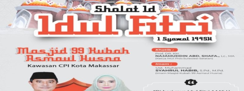 Pj Gubernur Sulsel dan Keluarga Salat Id di Masjid Kubah 99 Asmaul Husna 