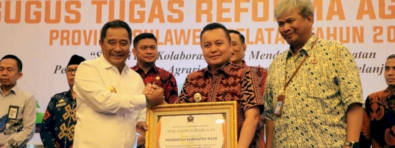 Penjabat Bupati Wajo Terima Penghargaan Kontribusi Teraktif dalam Penyelenggaraan Reforma Agraria Tahun 2023