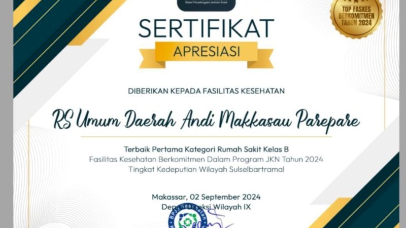 RSUD Andi Makkasau Terbaik Pertama Kategori RS Type B di Sulselbartramal