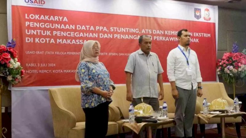 Lokakarya penggunaan data PPA, stunting, ATS, dan kemiskinan ekstrem untuk pencegahan dan penanganan perkawinan anak di Kota Makassar, di Hotel Remcy, pada Rabu (3/07/2024).