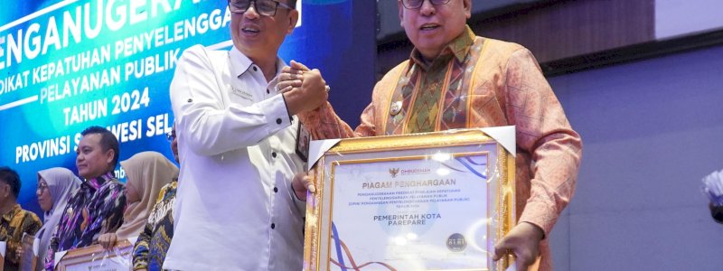 Pelayanan Publik Parepare Dapat Rapor Hijau, Raih Penghargaan Ombudsman