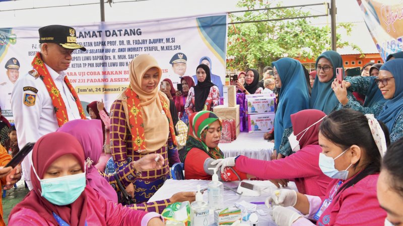 Prof Fadjry Tinjau Uji Coba Makan Bergizi dan Pemeriksaan Kesehatan Gratis di Luwu