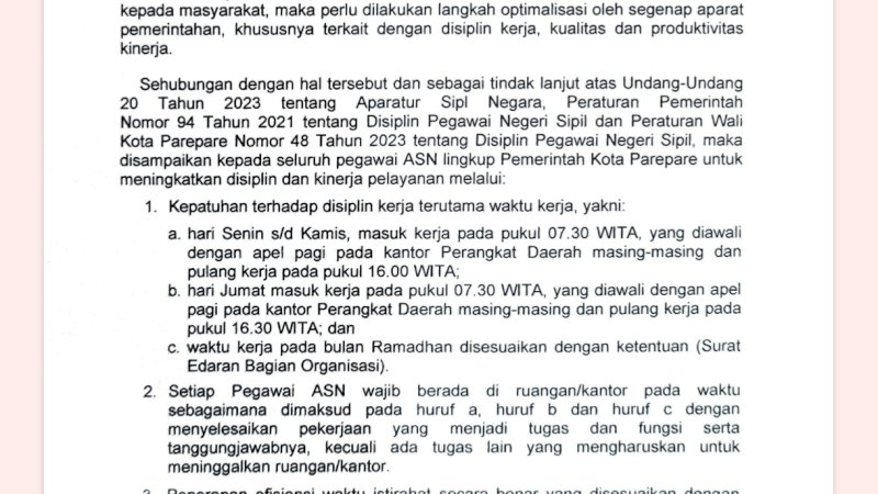 Tasming Hamid Keluarkan Aturan Baru, ASN Parepare Wajib Tingkatkan Kualitas Pelayanan