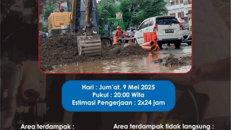 PDAM Makassar umumkan  dan tindaki kebocoran pipa di Jalan Beringin Gowa 